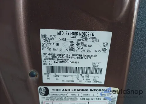 2011 Ford F150 Supercrew from USA, damaged, VIN 1FTEW1CM3BKD06495